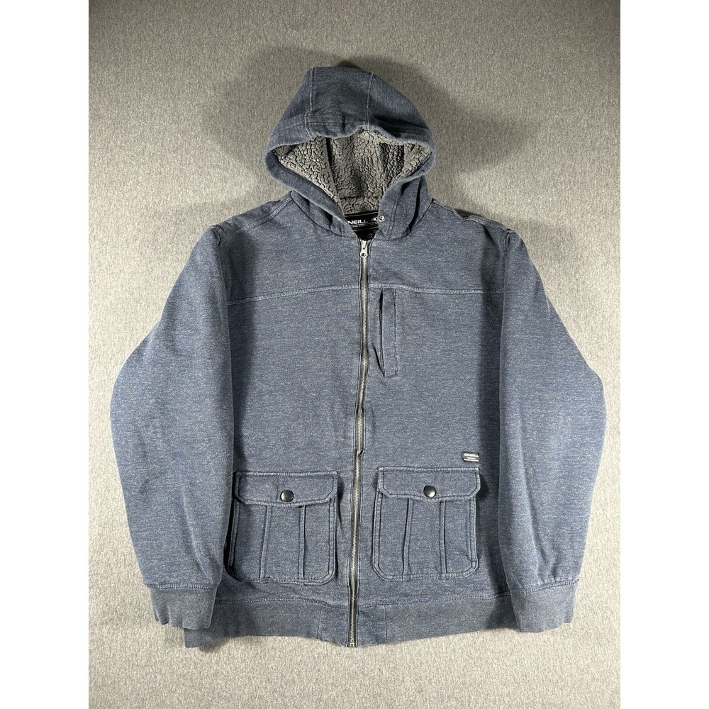 O'Neill Men's XXL Full Zip Sherpa Lined Fleece Hoodie Jacket Blue Heath